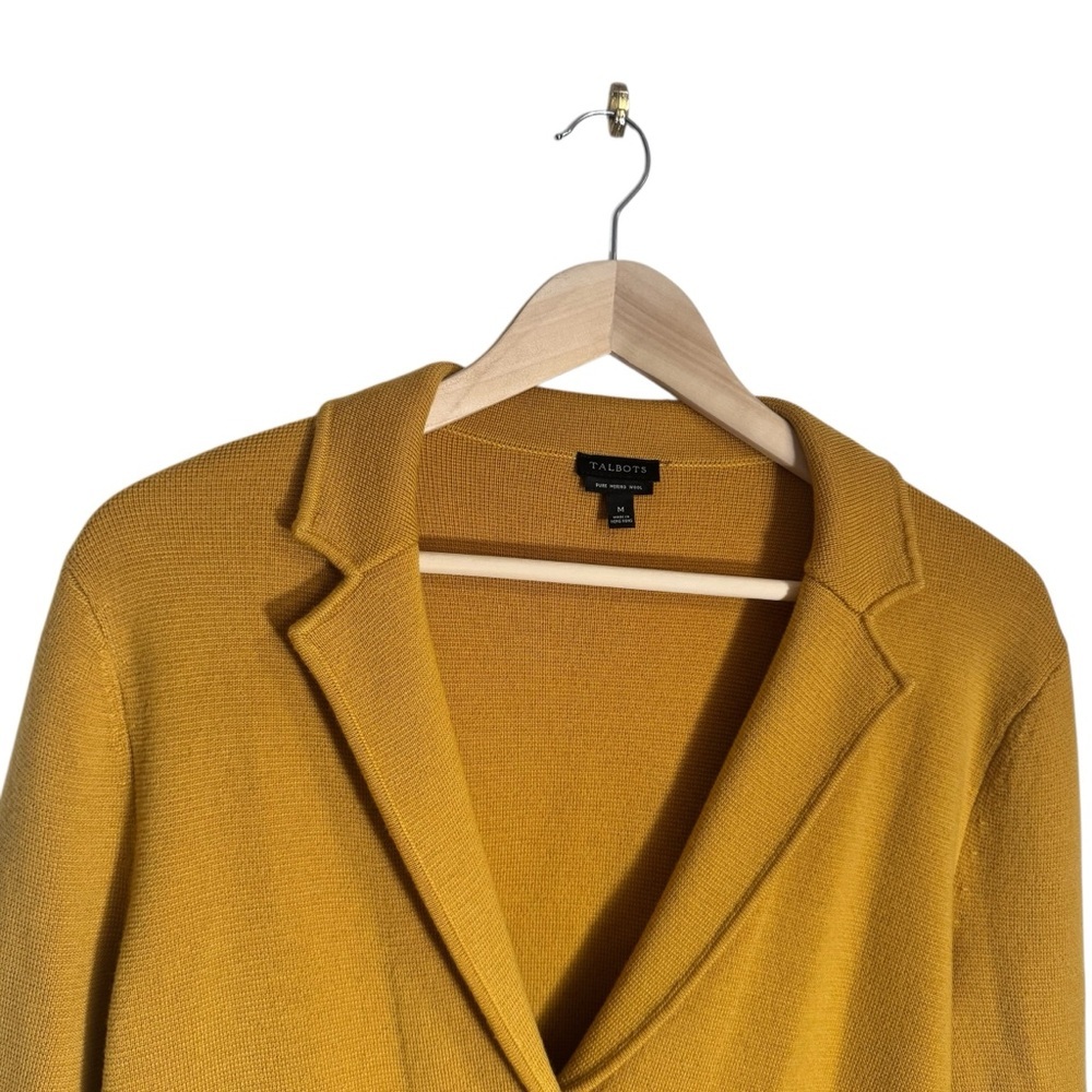 Talbots Women's Merino Wool Sweater Blazer Yellow Button Academia Size Medium - Picture 5 of 5